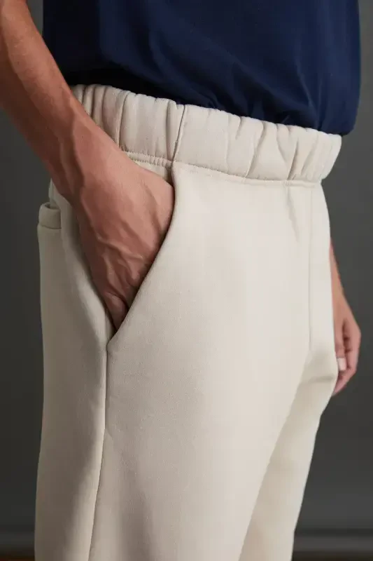 Insıde Erkak Regular Fit Yumshoq Matoli Beli Paxasi Lastikli Bej Eşofman Alti-Bej - 4