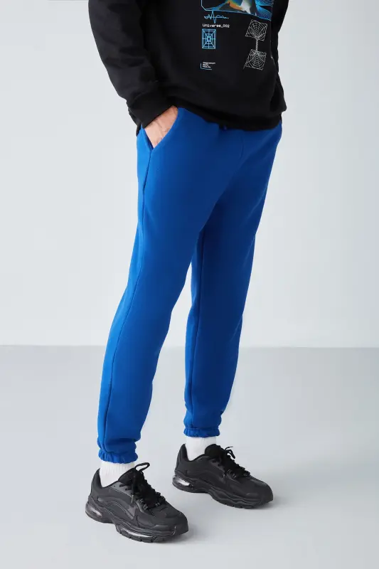 Insıde Erkek Regular Fit Yumuşacık Kumaşlı Beli Paçası Lastıkli Saks Mavi Eşofman Altı - Saks Mavi - 4