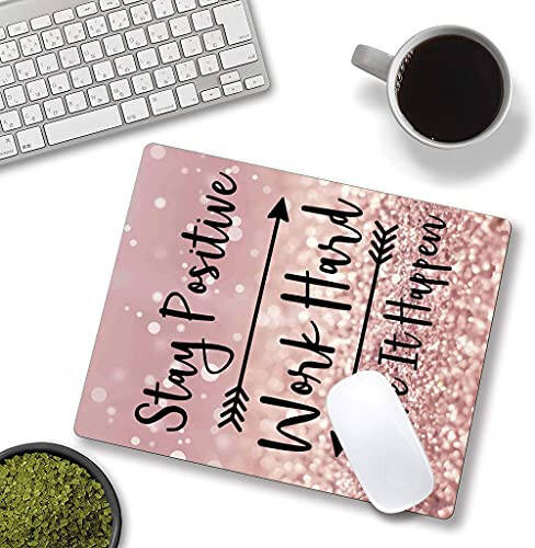 Inspirational Quote Mouse Pad, Stay Positive Work Hard and Make It Happen Motivational Pad for Women, Square Waterproof Non-Slip Rubber Base MousePads Office Laptop - 4