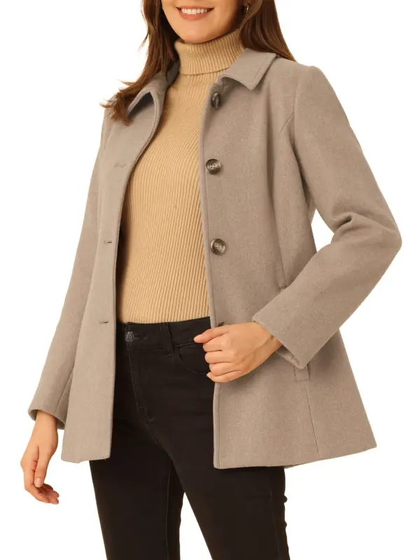 INSPIRE CHIC Women's Peter Pan Collar Single Breasted Overcoat Coat S Light Brown- - 4