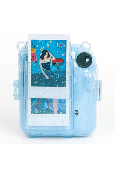 Instax Mini 12 Camera - 10 Pack Film - Glitter Plexiglass Case And Magnetic Frame Set 2 Blue - 5