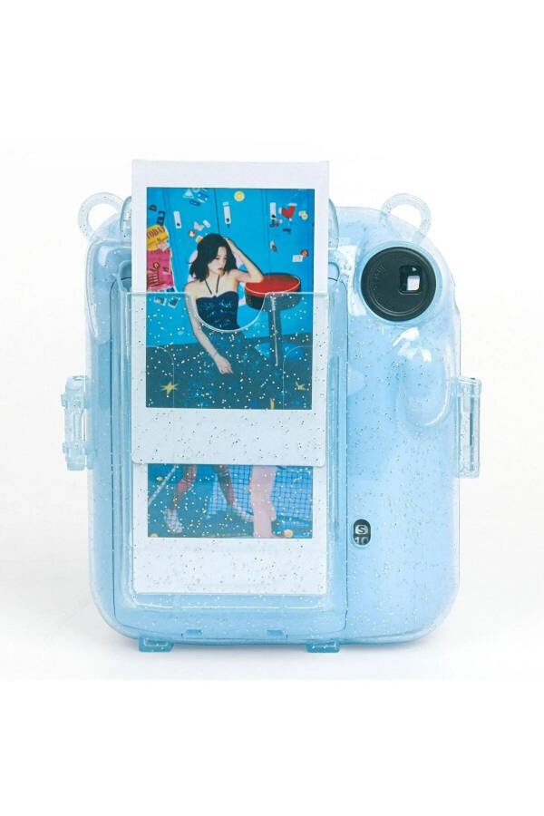 Instax Mini 12 Camera - 10 Pack Film - Glitter Plexiglass Case And Magnetic Frame Set 2 Blue - 5