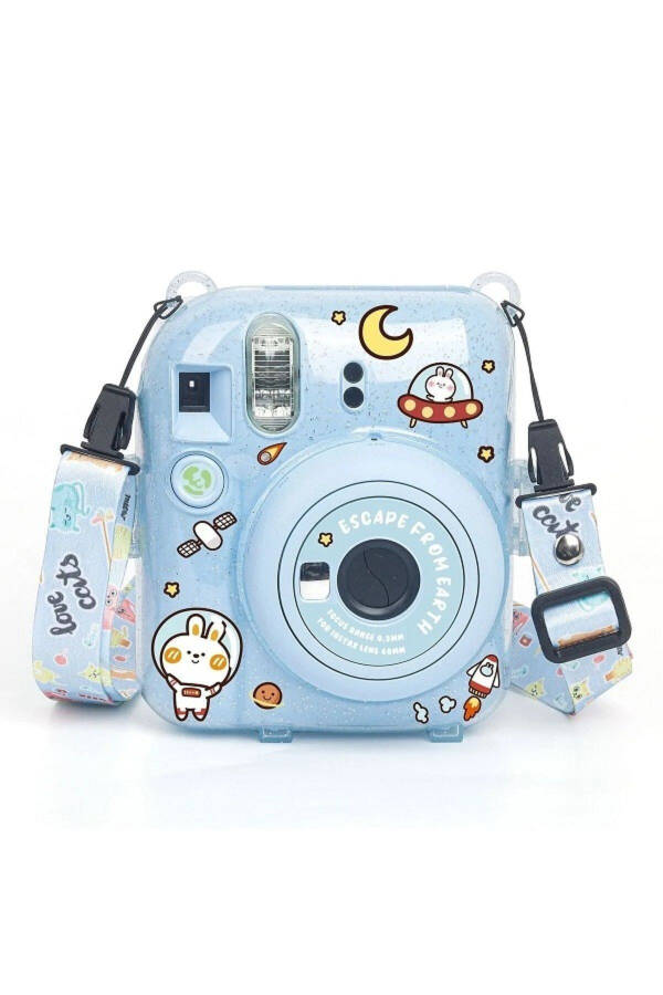 Instax Mini 12 Camera - 10 Pack Film - Glitter Plexiglass Case And Magnetic Frame Set 2 Blue - 5