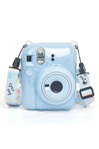 Instax Mini 12 Camera - 10 Pack Film - Glitter Plexiglass Case And Magnetic Frame Set 2 Blue - 12