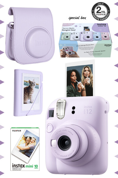 Instax mini 12 Lilac Camera - 10 Pack Film - Mini Album and Leather Case Set - 1