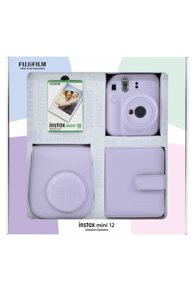 Instax mini 12 Lilac Camera 10-Pack Film Square Album and Leather Case Bundle Box - 1