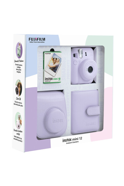 Instax mini 12 Lilac Camera 10-Pack Film Square Album and Leather Case Bundle Box - 2