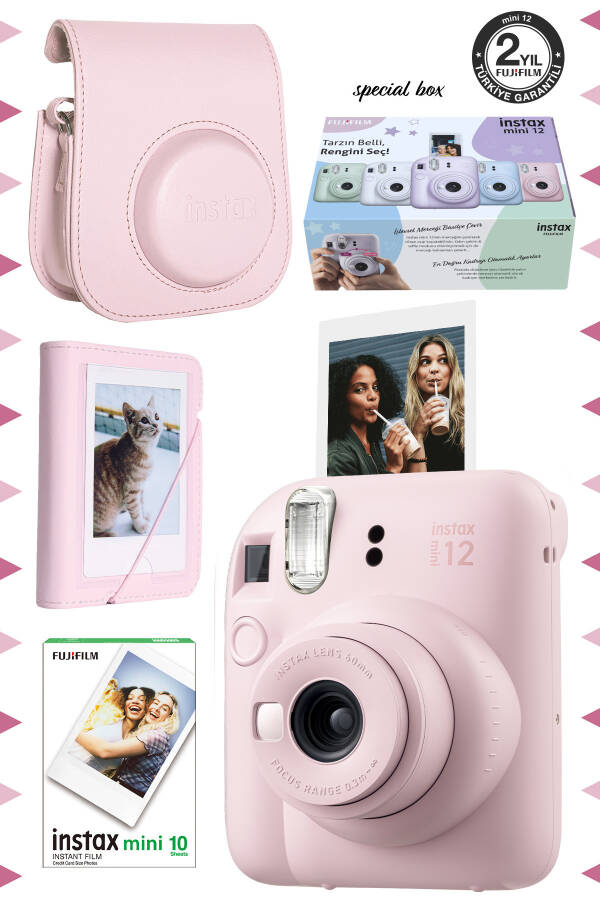 Instax mini 12 Pink Camera-10 Pack Film-Mini Album and Leather Case Set - 1