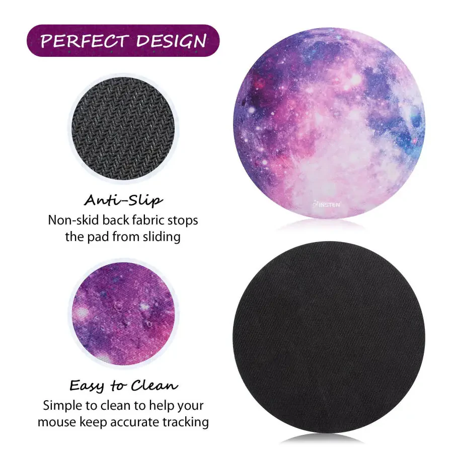 Insten Galaxy Mouse Pad for Computer Desk Laptop, Small Round Desktop Mat, Purple Space Mousepad, Non-Slip Rubber - 9
