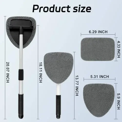 Инструмент для очистки лобового стекла, Инструмент для очистки автомобильных окон с 4 шт. многоразовых микрофибровых салфеток, Выдвижная ручка внутри инструмента для очистки лобового стекла для автомобильного стекла Домашнее (2 шт., Серый) - 3