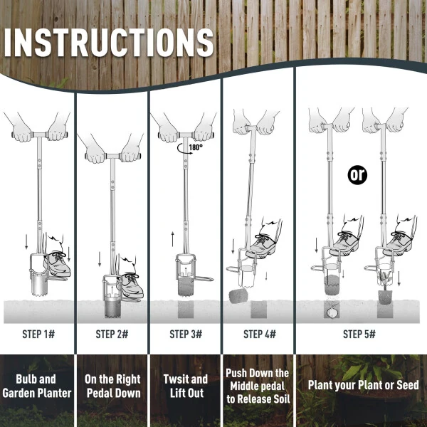 Инструмент для посадки луковиц Hortem Long, стальной садовый инструмент для копания, пробоотборника почвы, пересадки, посадки цветов. - 3