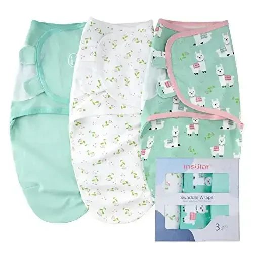 insular Baby Swaddle Sacks, Swaddle Blanket for Newborn and Infant, Adjustable Velcro Set for Boy and Girl, Soft Cotton Baby Sleep Sack 3 Pack (Alpaca, Medium(3-6M)) - INSULAR