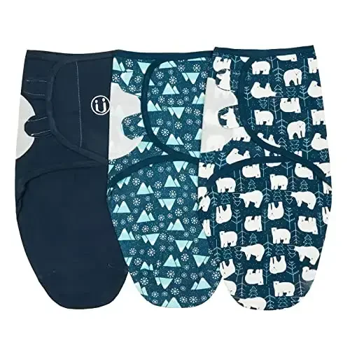 insular Baby Swaddle Sacks, Swaddle Blanket for Newborn and Infant, Adjustable Velcro Set for Boy and Girl, Soft Cotton Baby Sleep Sack 3 Pack (Bear, Medium(3-6M)) - INSULAR