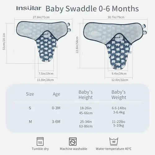 insular Baby Swaddle Sacks, Swaddle Blanket for Newborn and Infant, Adjustable Velcro Set for Boy and Girl, Soft Cotton Baby Sleep Sack 3 Pack (Bear, Medium(3-6M)) - 5