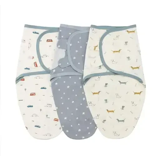 insular Baby Swaddle Sacks, Swaddle Blanket for Newborn and Infant, Adjustable Velcro Set for Boy and Girl, Soft Cotton Baby Sleep Sack 3 Pack (Car&Dachshund, Medium(3-6M)) - 1