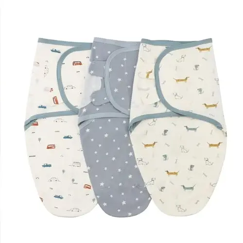 insular Baby Swaddle Sacks, Swaddle Blanket for Newborn and Infant, Adjustable Velcro Set for Boy and Girl, Soft Cotton Baby Sleep Sack 3 Pack (Car&Dachshund, Small(0-3M)) - 2