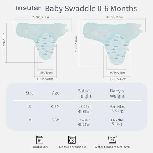insular Baby Swaddle Sacks, Swaddle Blanket for Newborn and Infant, Adjustable Velcro Set for Boy and Girl, Soft Cotton Baby Sleep Sack 3 Pack (Clouds, Small(0-3M)) 