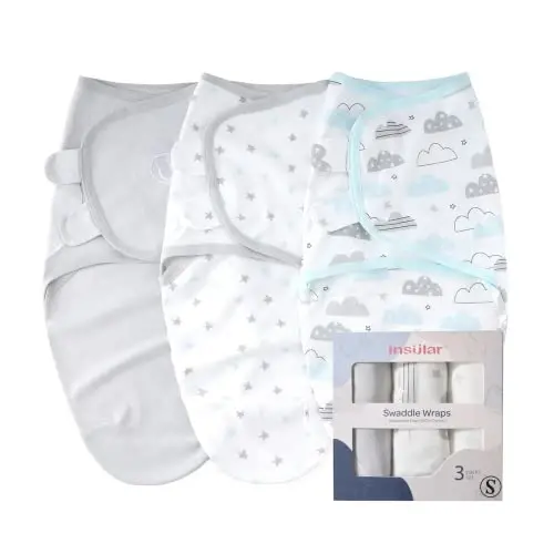 insular Baby Swaddle Sacks, Swaddle Blanket for Newborn and Infant, Adjustable Velcro Set for Boy and Girl, Soft Cotton Baby Sleep Sack 3 Pack (Clouds, Small(0-3M)) 