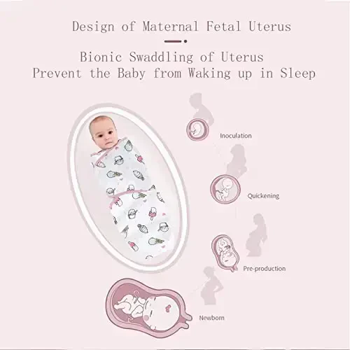 insular Baby Swaddle Sacks, Swaddle Blanket for Newborn and Infant, Adjustable Velcro Set for Boy and Girl, Soft Cotton Baby Sleep Sack 3 Pack (Ice Cream, Medium(3-6M)) - 2