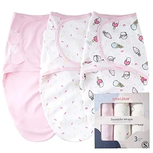 insular Baby Swaddle Sacks, Swaddle Blanket for Newborn and Infant, Adjustable Velcro Set for Boy and Girl, Soft Cotton Baby Sleep Sack 3 Pack (Ice Cream, Medium(3-6M)) 