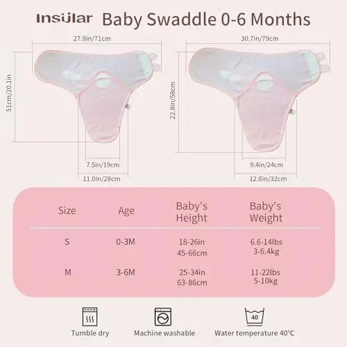 insular Baby Swaddle Sacks, Swaddle Blanket for Newborn and Infant, Adjustable Velcro Set for Boy and Girl, Soft Cotton Baby Sleep Sack 3 Pack (Ice Cream, Medium(3-6M)) - 5