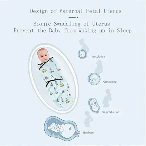 insular Baby Swaddle Sacks, Swaddle Blanket for Newborn and Infant, Adjustable Velcro Set for Boy and Girl, Soft Cotton Baby Sleep Sack 3 Pack (Ocean, Medium(3-6M)) - 2