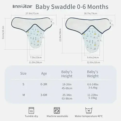 insular Baby Swaddle Sacks, Swaddle Blanket for Newborn and Infant, Adjustable Velcro Set for Boy and Girl, Soft Cotton Baby Sleep Sack 3 Pack (Ocean, Medium(3-6M)) - 3