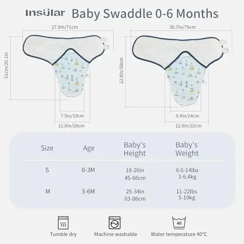 insular Baby Swaddle Sacks, Swaddle Blanket for Newborn and Infant, Adjustable Velcro Set for Boy and Girl, Soft Cotton Baby Sleep Sack 3 Pack (Ocean, Medium(3-6M)) - 3