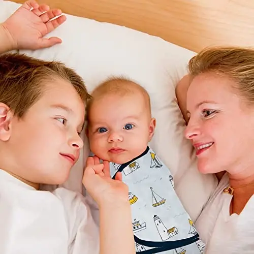 insular Baby Swaddle Sacks, Swaddle Blanket for Newborn and Infant, Adjustable Velcro Set for Boy and Girl, Soft Cotton Baby Sleep Sack 3 Pack (Ocean, Medium(3-6M)) - 4