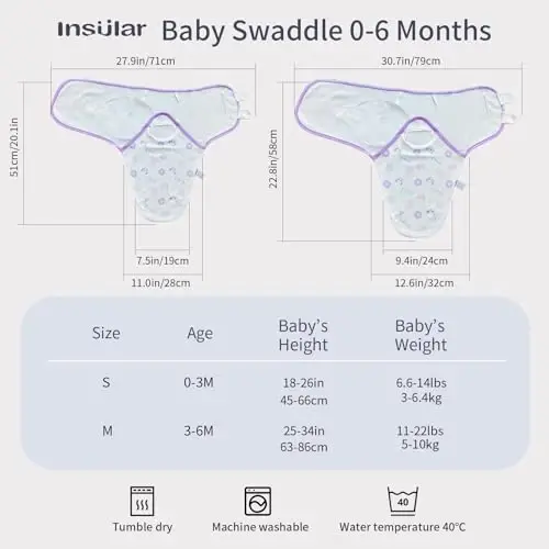 insular Baby Swaddle Sacks, Swaddle Blanket for Newborn and Infant, Adjustable Velcro Set for Boy and Girl, Soft Cotton Baby Sleep Sack 3 Pack (Owl, Medium(3-6M)) - 4
