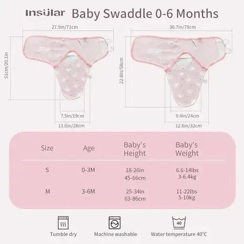 insular Baby Swaddle Sacks, Swaddle Blanket for Newborn and Infant, Adjustable Velcro Set for Boy and Girl, Soft Cotton Baby Sleep Sack 3 Pack (Pink Swan, Medium(3-6M)) - 4