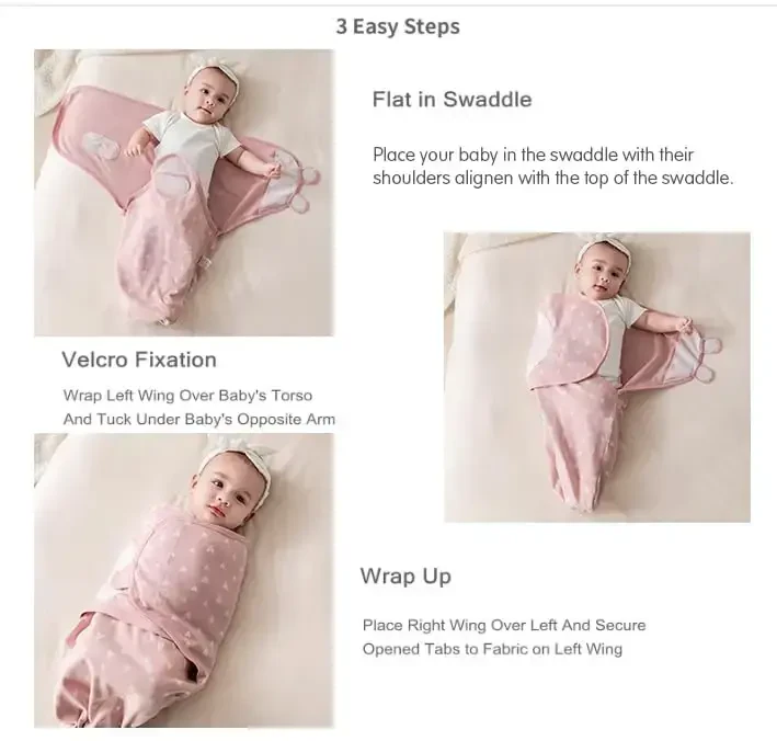 insular Baby Swaddle Sacks, Swaddle Blanket for Newborn and Infant, Adjustable Velcro Set for Boy and Girl, Soft Cotton Baby Sleep Sack 3 Pack (Rainbow&Pink Love, Medium(3-6M)) - 4