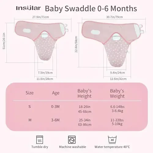 insular Baby Swaddle Sacks, Swaddle Blanket for Newborn and Infant, Adjustable Velcro Set for Boy and Girl, Soft Cotton Baby Sleep Sack 3 Pack (Rainbow&Pink Love, Small(0-3M)) - 3