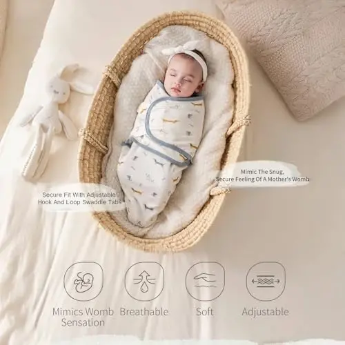 insular Baby Swaddle Sacks, Swaddle Blanket for Newborn and Infant, Adjustable Velcro Set for Boy and Girl, Soft Cotton Baby Sleep Sack 3 Pack (Sheep&Cloud, Medium(3-6M)) - INSULAR