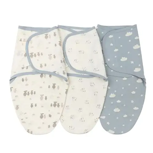 insular Baby Swaddle Sacks, Swaddle Blanket for Newborn and Infant, Adjustable Velcro Set for Boy and Girl, Soft Cotton Baby Sleep Sack 3 Pack (Sheep&Cloud, Medium(3-6M)) - 4