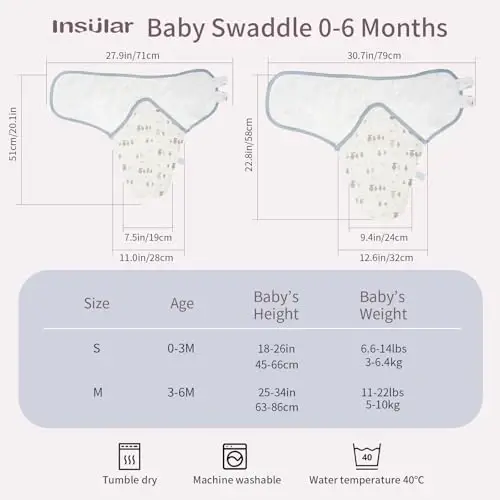 insular Baby Swaddle Sacks, Swaddle Blanket for Newborn and Infant, Adjustable Velcro Set for Boy and Girl, Soft Cotton Baby Sleep Sack 3 Pack (Sheep&Cloud, Medium(3-6M)) - 5