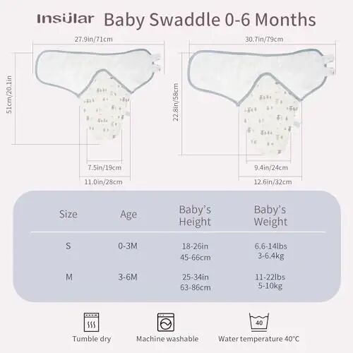 insular Baby Swaddle Sacks, Swaddle Blanket for Newborn and Infant, Adjustable Velcro Set for Boy and Girl, Soft Cotton Baby Sleep Sack 3 Pack (Sheep&Cloud, Small(0-3M)) - 5