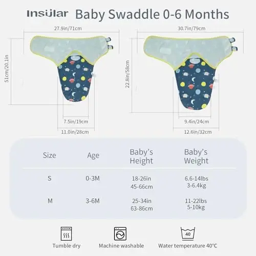insular Baby Swaddle Sacks, Swaddle Blanket for Newborn and Infant, Adjustable Velcro Set for Boy and Girl, Soft Cotton Baby Sleep Sack 3 Pack (Space, Medium(3-6M)) - 5