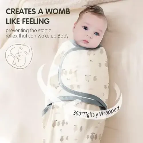 Insular Baby Swaddle Sacks, yangi tug'ilgan chaqaloqlar va go'daklar uchun o'ralgan adyol, o'g'il va qiz uchun sozlanishi Velcro to'plami, yumshoq paxta chaqaloq uchun uxlash qopi 3 to'plam (Qo'y va bulut, kichik (0-3 oy)) - 2