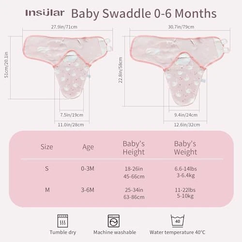 Insular Baby Swaddle Wrap, Swaddle Blanket for Newborn and Infant, Adjustable Swaddle Set for Boy and Girl, Soft Cotton Baby Sleep Sack 3 Pack (Small(0-3 M), Pink Swan) - 6