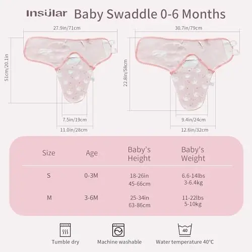 Insular Baby Swaddle Wrap, Swaddle Blanket for Newborn and Infant, Adjustable Swaddle Set for Boy and Girl, Soft Cotton Baby Sleep Sack 3 Pack (Small(0-3 M), Pink Swan) - 5