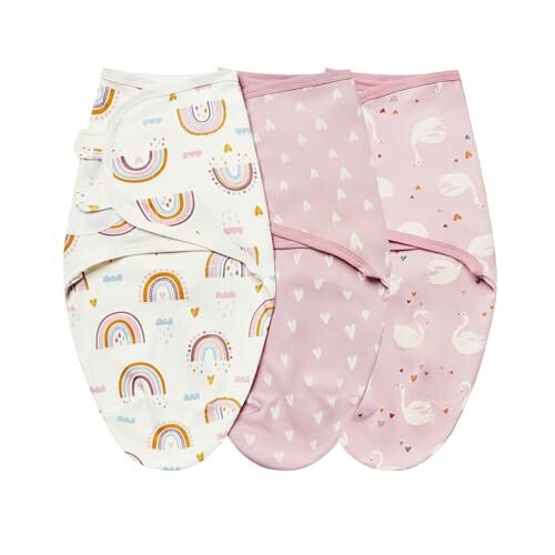 Insular Baby Swaddle Wrap, Swaddle Blanket for Newborn and Infant, Adjustable Swaddle Set for Boy and Girl, Soft Cotton Baby Sleep Sack 3 Pack (Small(0-3 M), Pink Swan) - 4