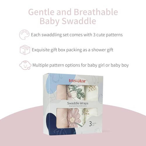 Insular Baby Swaddle Wrap, Swaddle Blanket for Newborn and Infant, Adjustable Swaddle Set for Boy and Girl, Soft Cotton Baby Sleep Sack 3 Pack (Small(0-3 Month), Floral) - 36