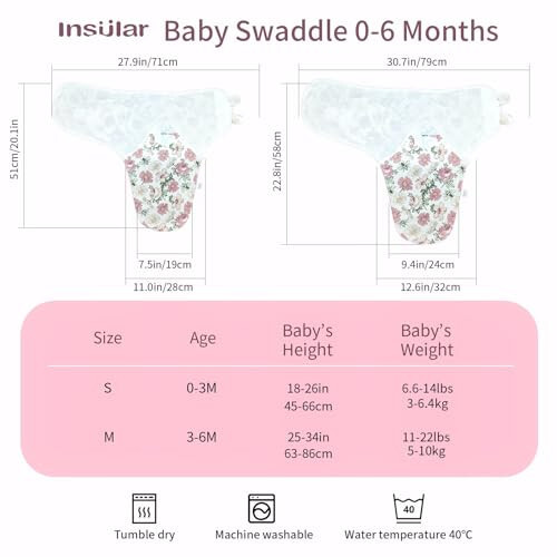 Insular Baby Swaddle Wrap, Swaddle Blanket for Newborn and Infant, Adjustable Swaddle Set for Boy and Girl, Soft Cotton Baby Sleep Sack 3 Pack (Small(0-3 Month), Floral) - 4