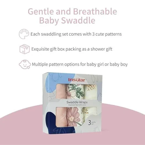 Insular Baby Swaddle Wrap, Swaddle Blanket for Newborn and Infant, Adjustable Swaddle Set for Boy and Girl, Soft Cotton Baby Sleep Sack 3 Pack (Small(0-3 Month), Floral) - 3