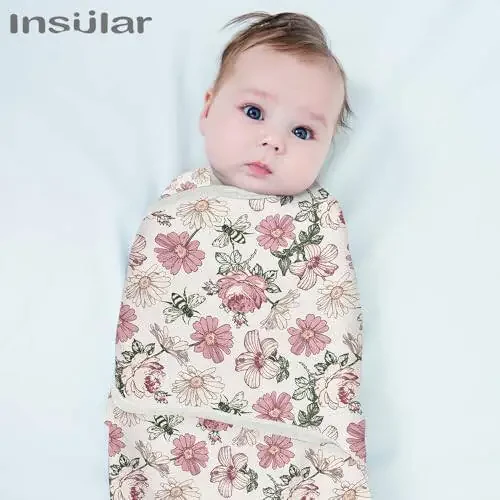 Insular Baby Swaddle Wrap, Swaddle Blanket for Newborn and Infant, Adjustable Swaddle Set for Boy and Girl, Soft Cotton Baby Sleep Sack 3 Pack (Small(0-3 Month), Floral) - 4