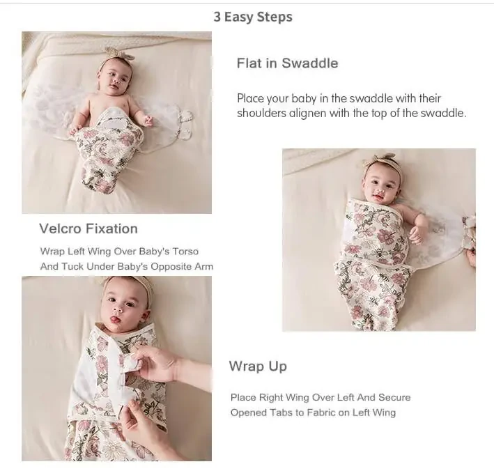 Insular Baby Swaddle Wrap, Swaddle Blanket for Newborn and Infant, Adjustable Swaddle Set for Boy and Girl, Soft Cotton Baby Sleep Sack 3 Pack (Small(0-3 Month), Floral) - 6