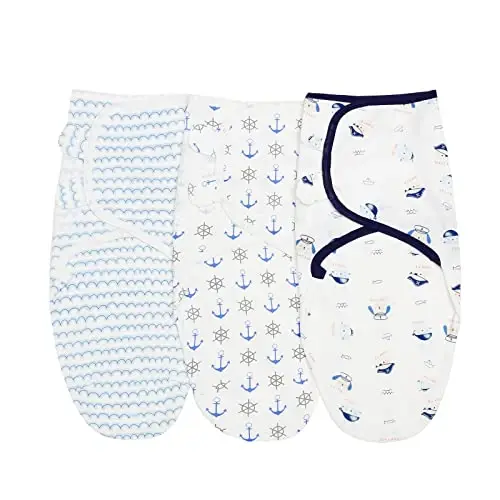insular Baby Swaddle Wrap, Swaddle Blanket for Newborn and Infant, Adjustable Swaddling Set for Boy and Girl, Soft Cotton Baby Sleep Sack 3 Pack, Pirate, Small(0-3 Month) - INSULAR