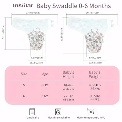insular Baby Swaddle Wrap, Swaddle Blanket for Newborn and Infant, Adjustable Velcro Swaddling Set for Boy and Girl, Soft Cotton Baby Sleep Sack 3 Pack, Beige Swan, Medium(3-6 Month) 