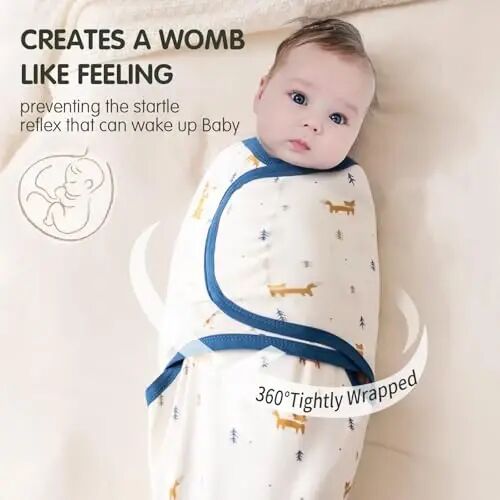 insular Baby Swaddle Wrap, Swaddle Blanket for Newborn and Infant, Adjustable Velcro Swaddling Set for Boy and Girl, Soft Cotton Baby Sleep Sack 3 Pack, Fox, Small(0-3M) - 2